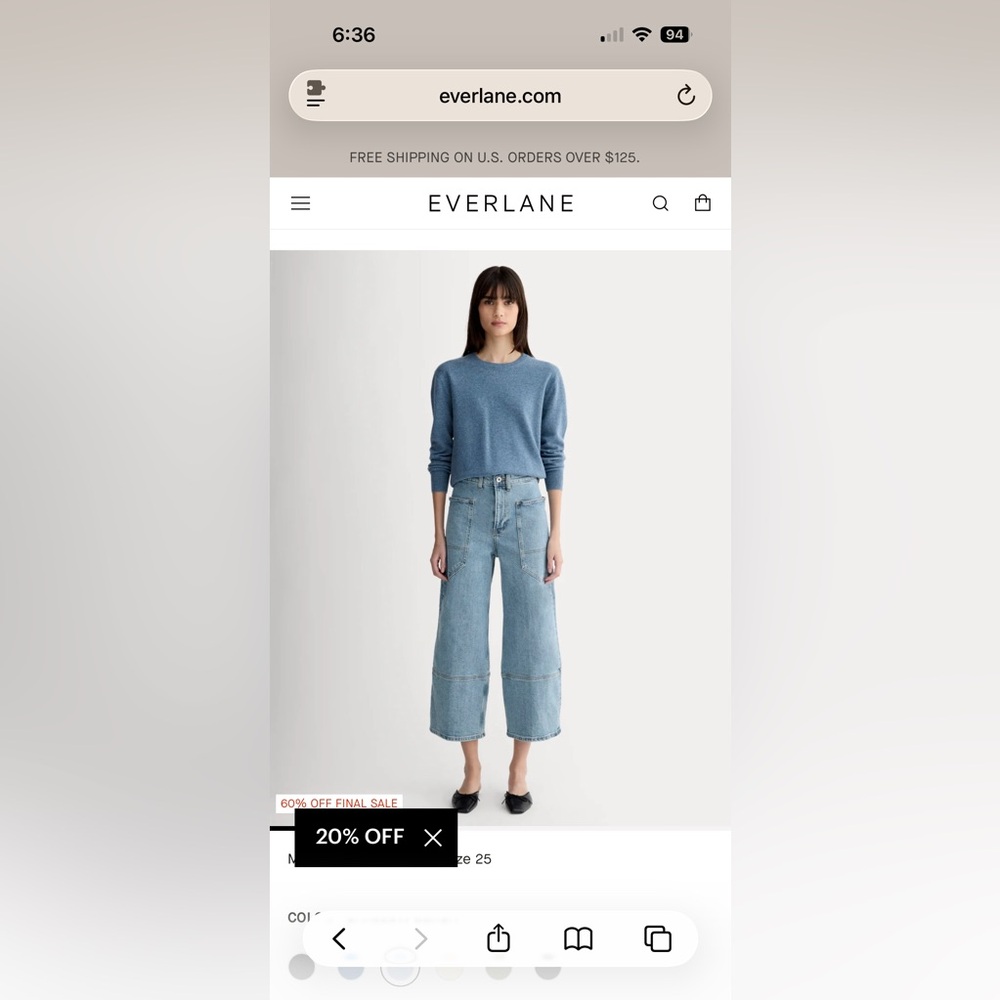 NWT Everlane Women's Denim The Way High Gardner Cropped Wide-Leg Jeans
